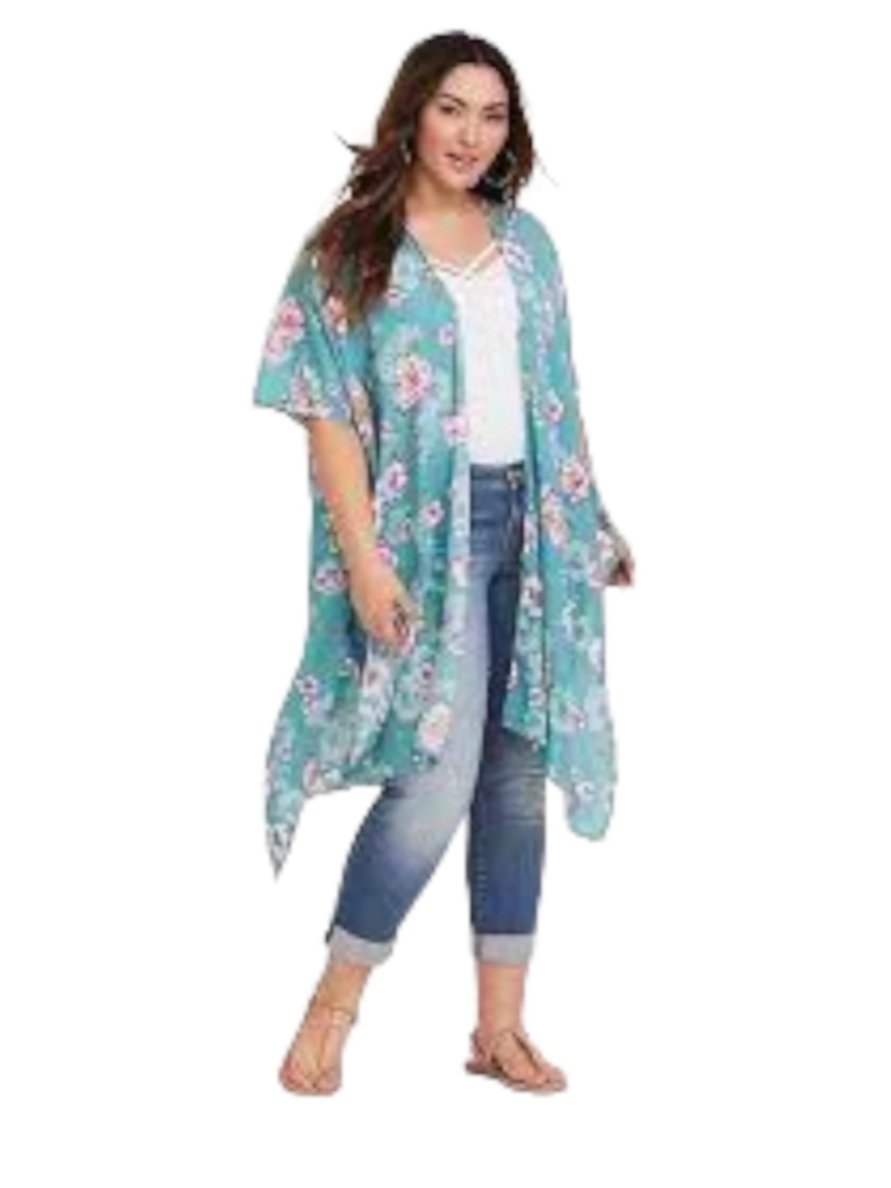 Torrid 00/0 Plus Size Floral Kimono blue pink
Cover Up